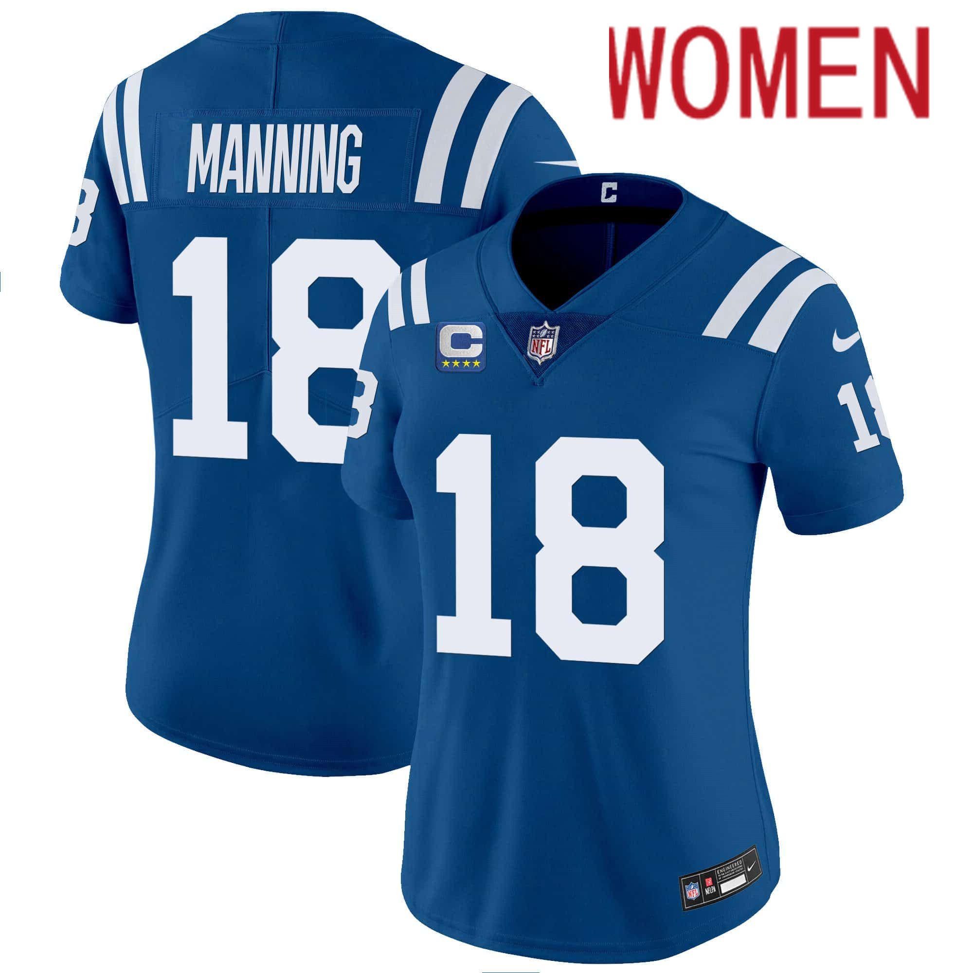 Women Indianapolis Colts 18 Manning Blue 2024 Nike Vapor Limited NFL Jersey